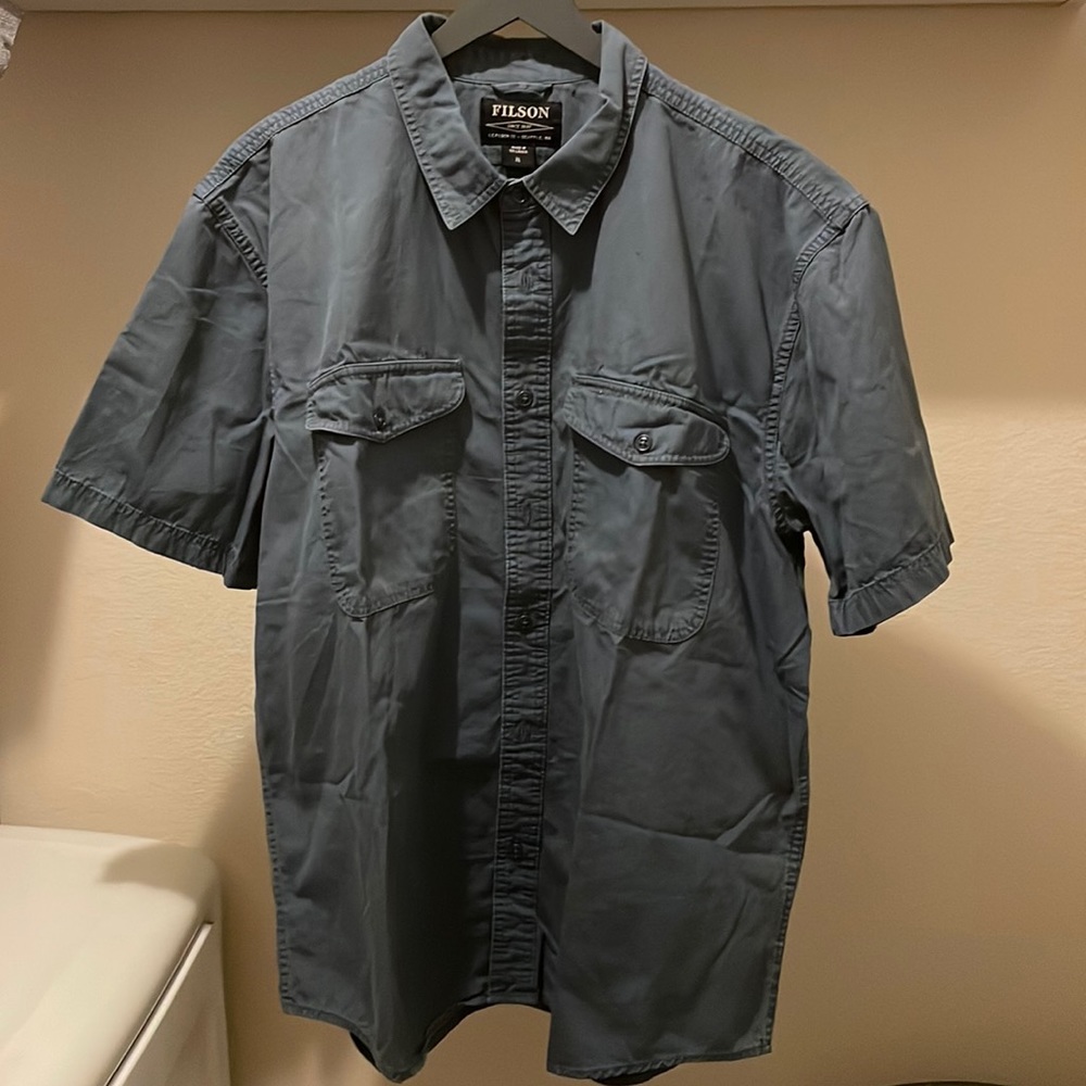 Filson Short Sleeve Button Shirt, Petrol Blue, XL